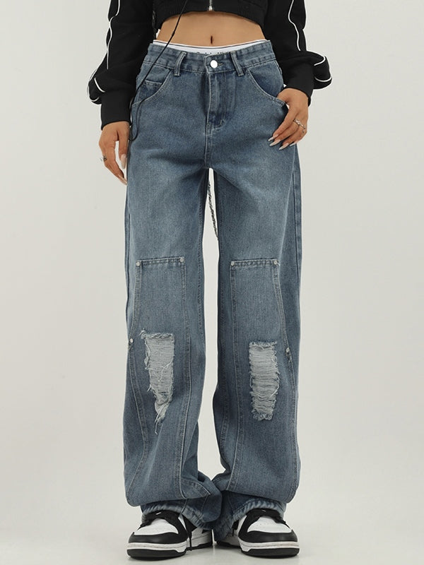 Washed Tattered Dangle Boyfriend Jeans