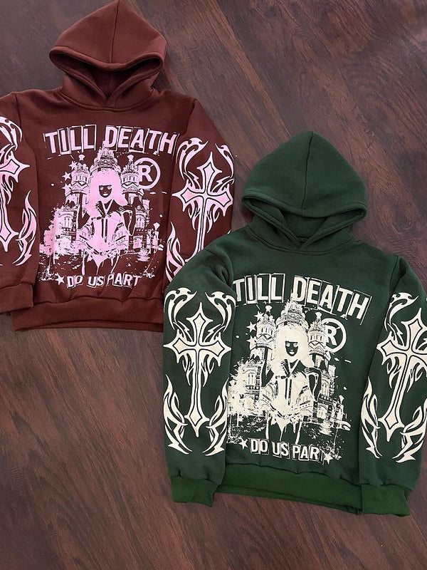 Cross Lettering Oversized Long Sleeve Hoodie