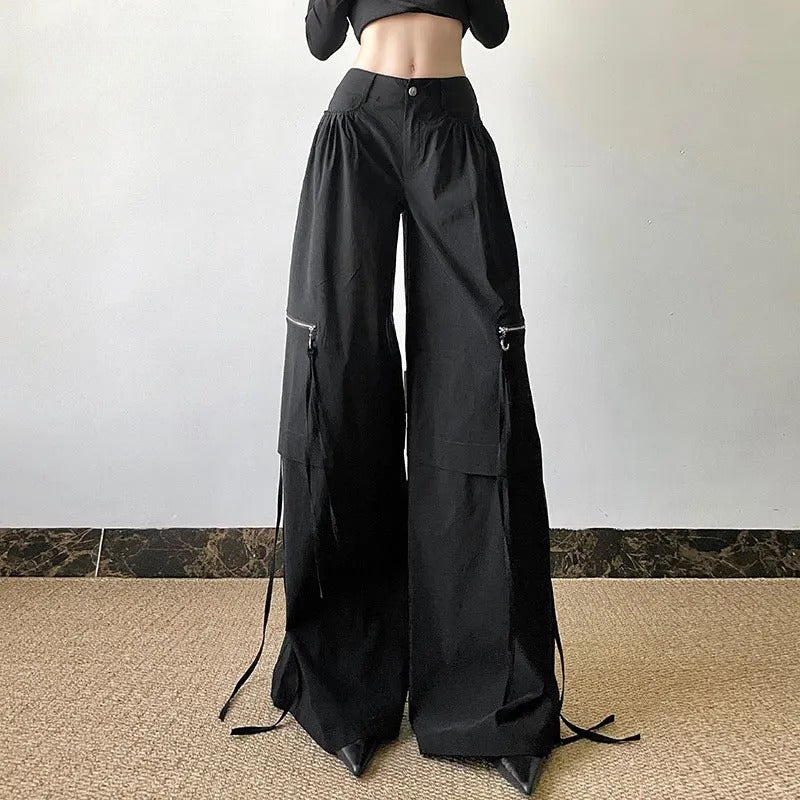 Black Cargo Zipper Pants