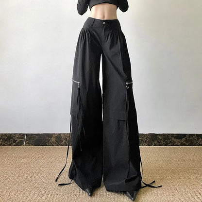 Black Cargo Zipper Pants
