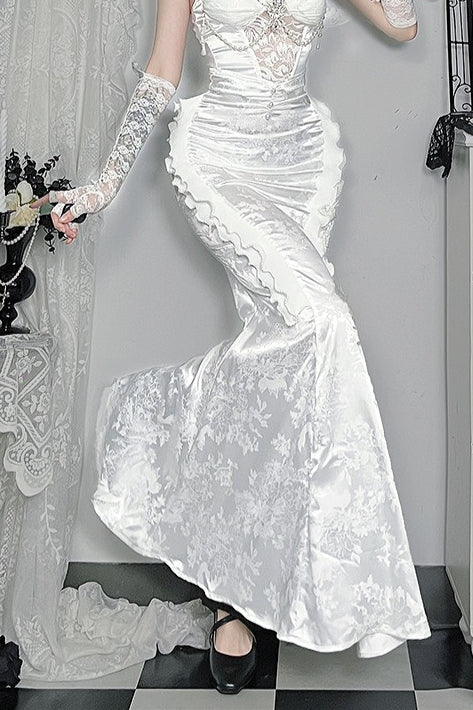 Lace Pearl Mermaid Maxi Skirt