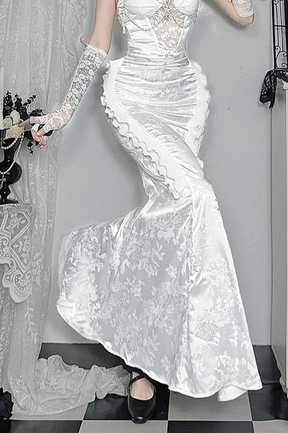 Lace Pearl Mermaid Maxi Skirt
