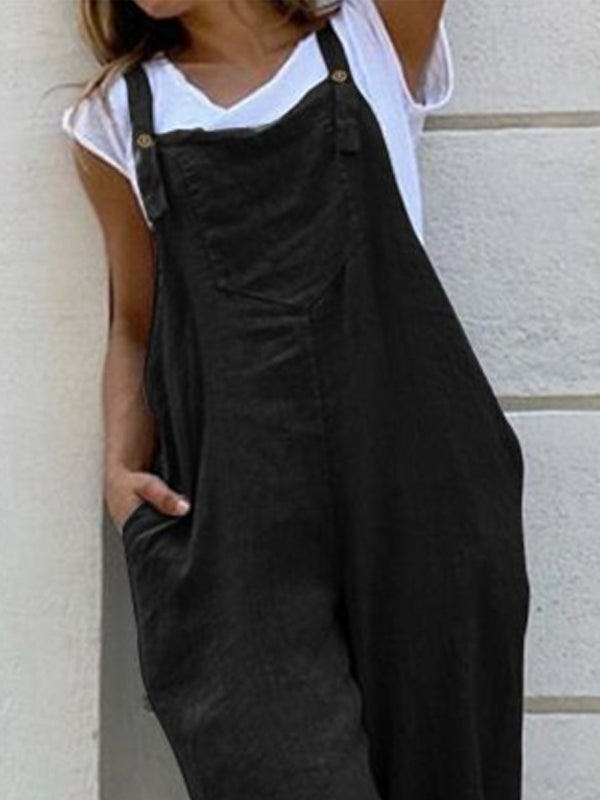 Solid Color Long Sling Jumpsuits