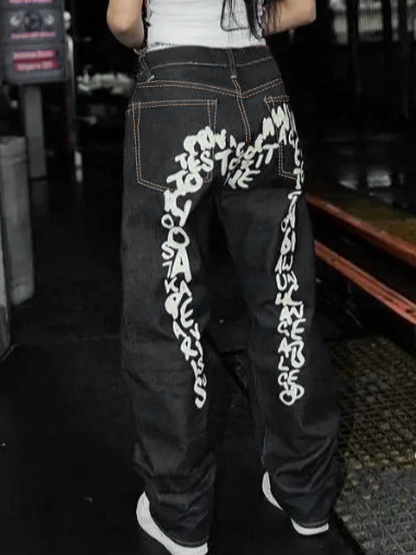 Hip Pop Letter Print Boyfriend Jeans