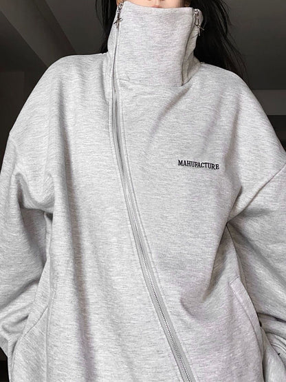 Irregular Design Star Badge Decor Zip Up Sweatshirt