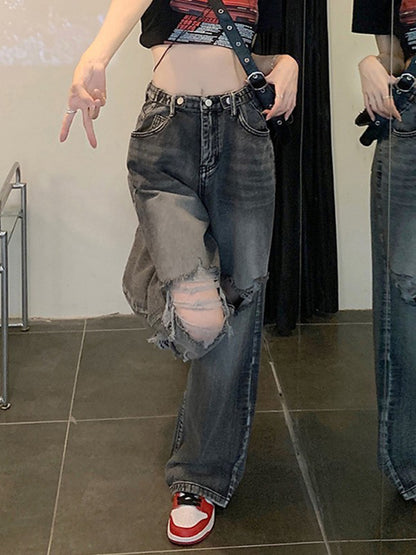 Vintage Wash Distressed Ripped Jeans