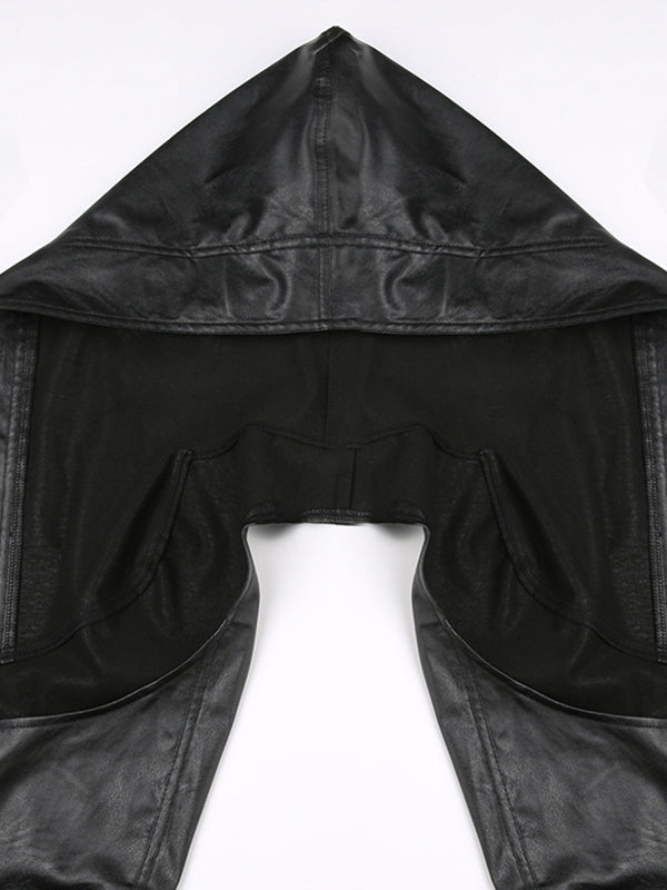 Hooded Ultra Short Leather Smock Jacket