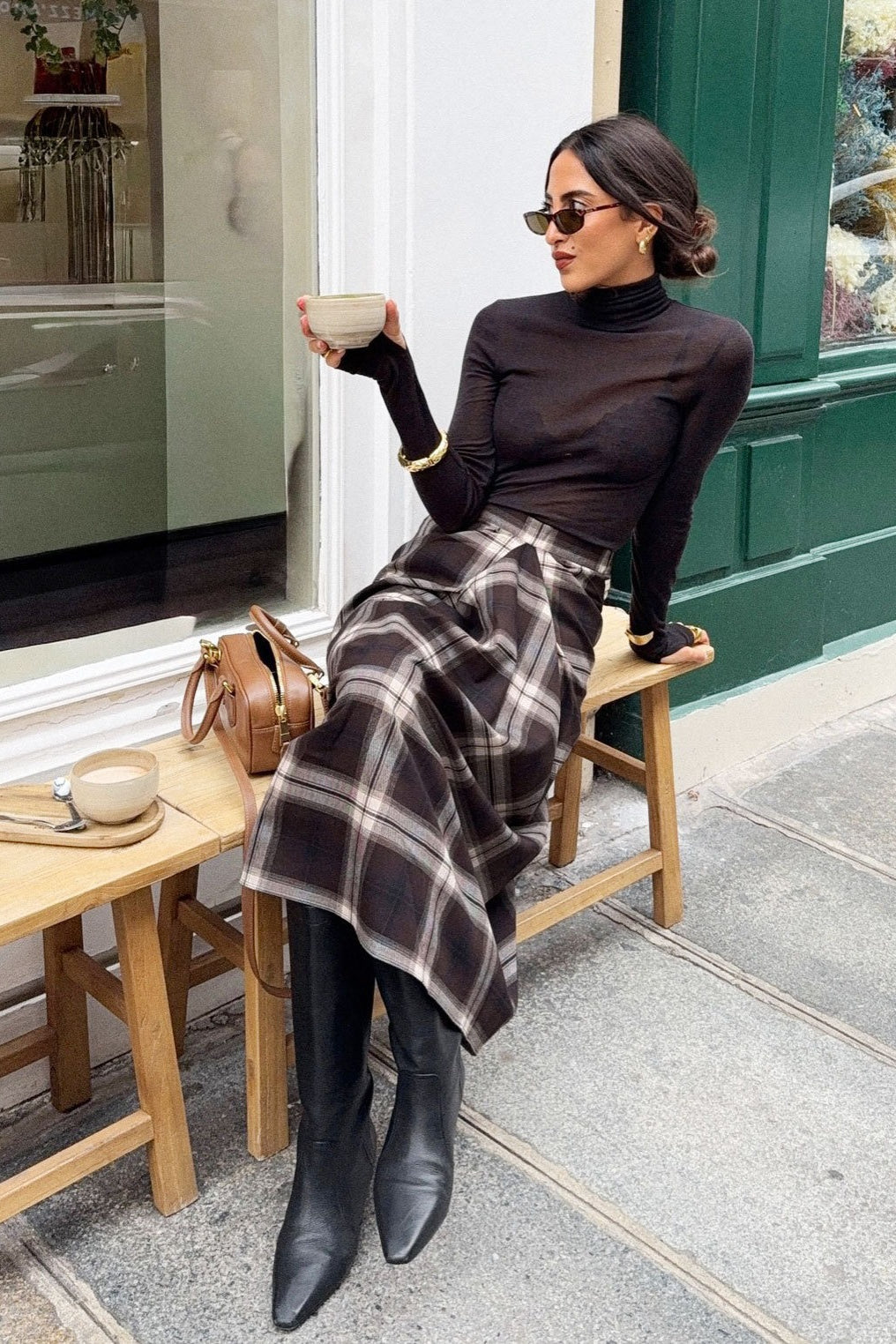 Asymmetric Straight Plaid Skirt