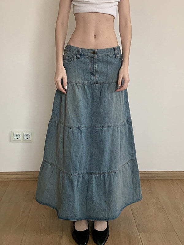 Low-Waisted Old-Fashioned Holiday Style Maxi Skirt