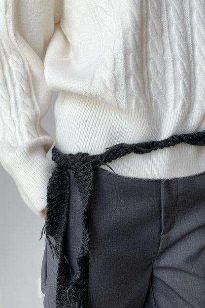 Cropped Ribbed Turtleneck Knit Sweater
