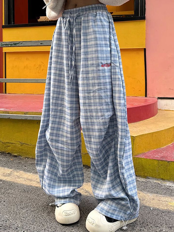 Plaid Print Wide Leg Pants