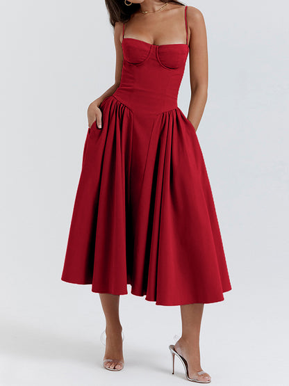 Vintage Solid Cami Midi Dress