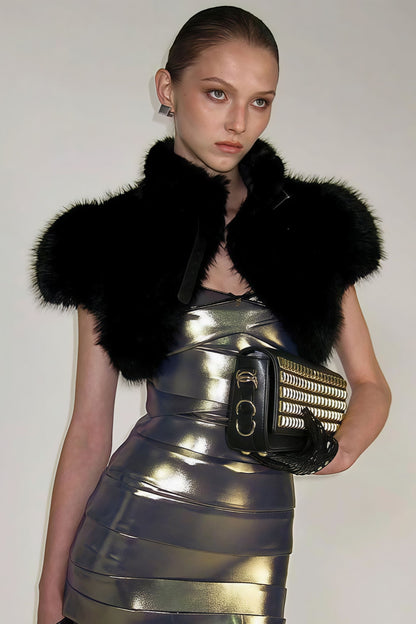 Solid Sexy Fuzzy Cropped Tie-front Vest