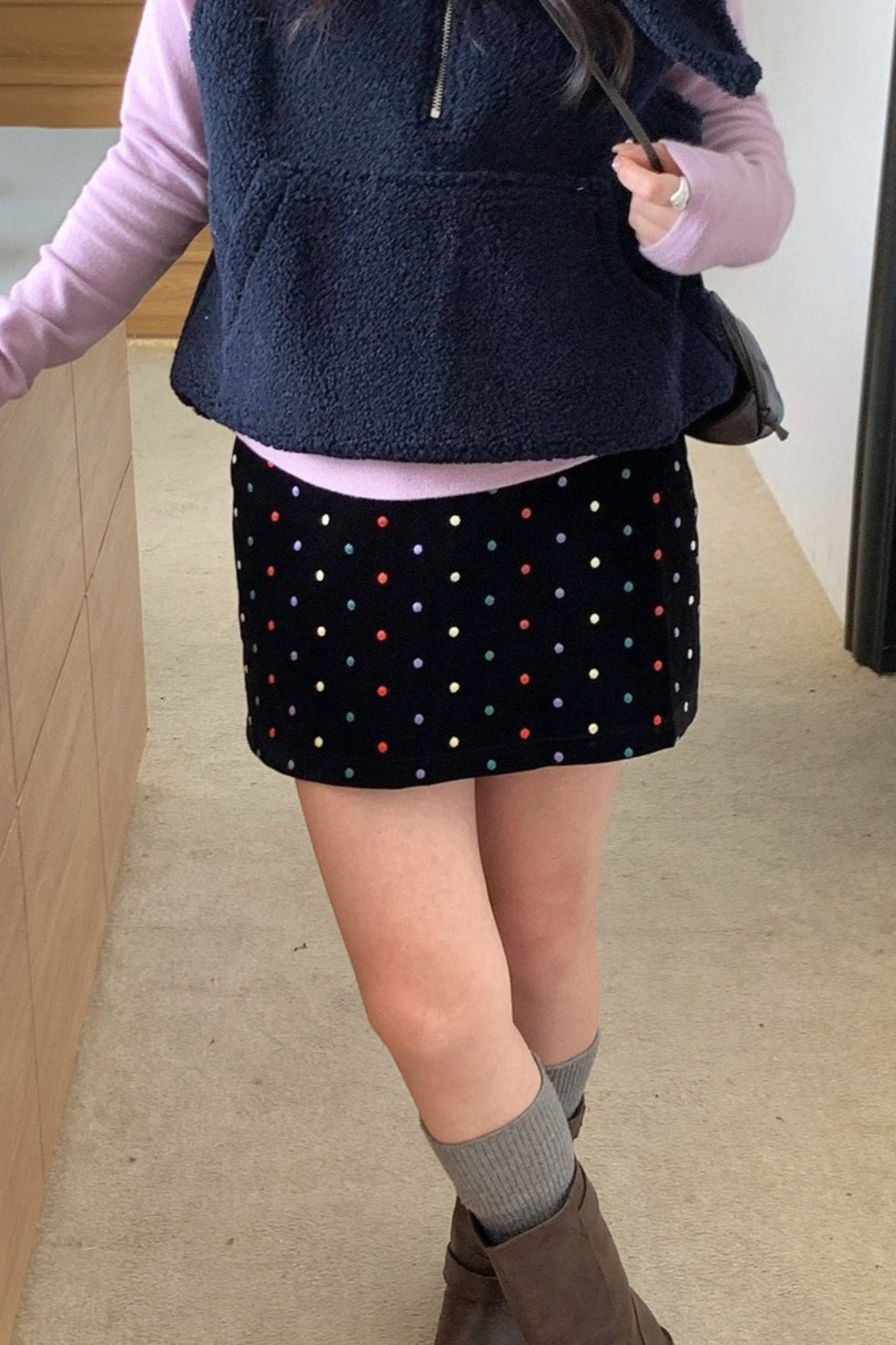 Y2K Polka Dot Embroidered Velvet A-Line Skirt