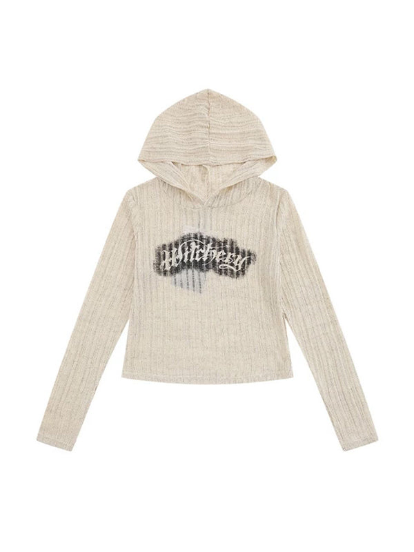 Letter Print Hooded Thin Long Sleeve Knit