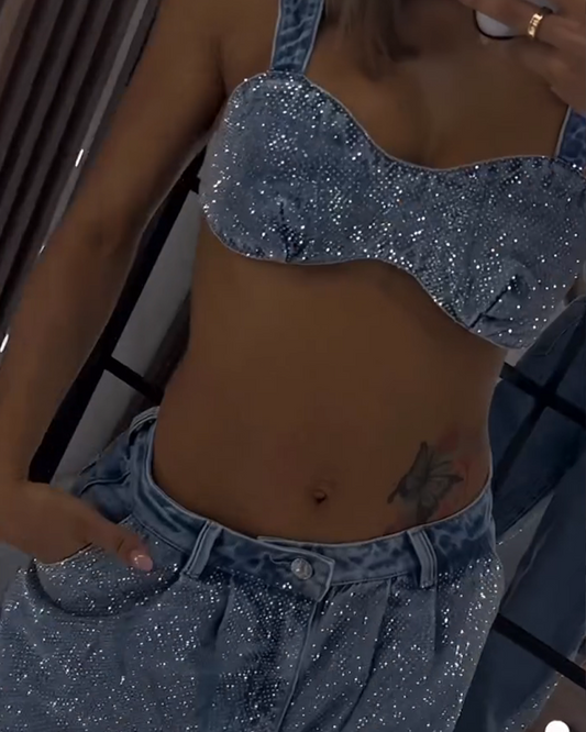 Diamond-Studded Jeans Set (Pre-Sale)