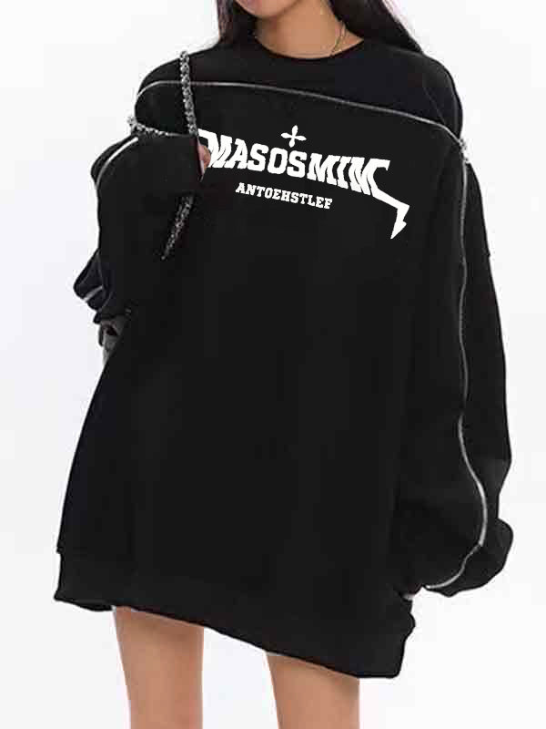 Letter Print Zipper Design Sweatshirt