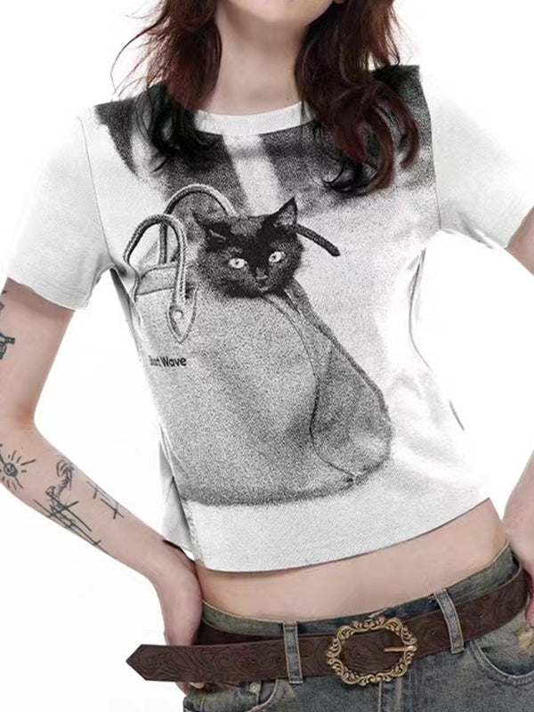 Cat Print Short Sleeve Tee