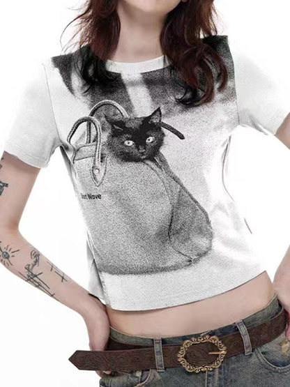 Cat Print Short Sleeve Tee