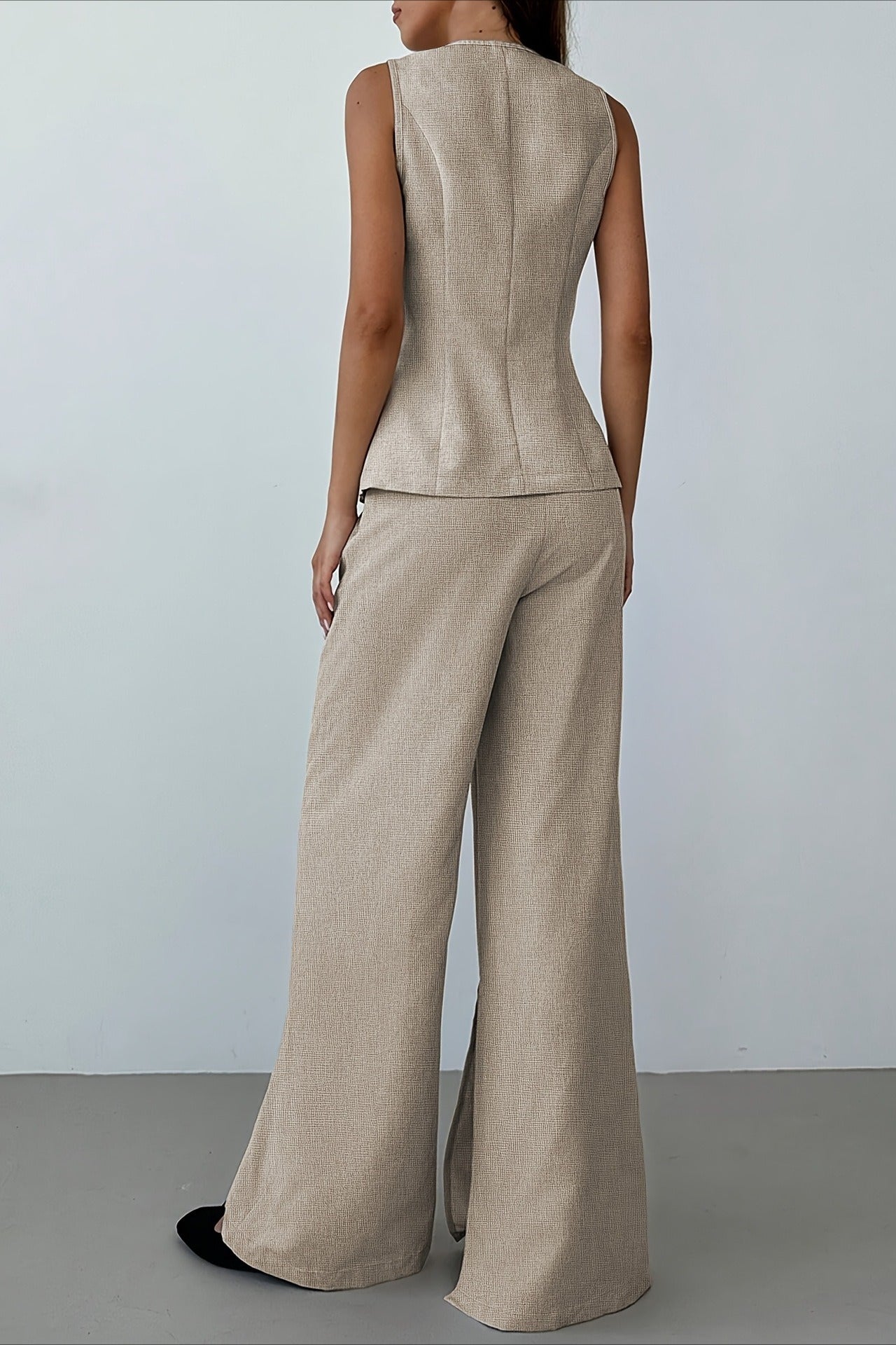 Breathable Linen Style Vest Wide Leg Pants Set