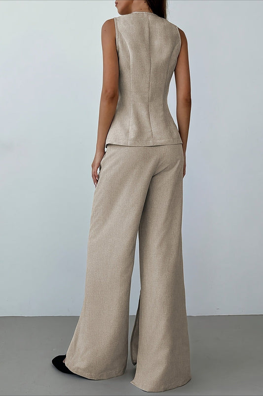 Breathable Linen Style Vest Wide Leg Pants Set