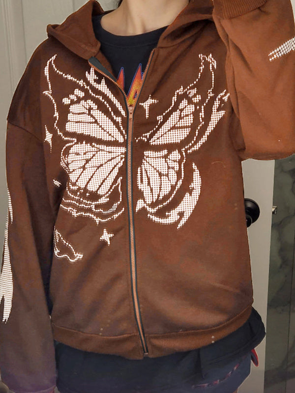 Butterfly Pixel Print Oversized Hoodie