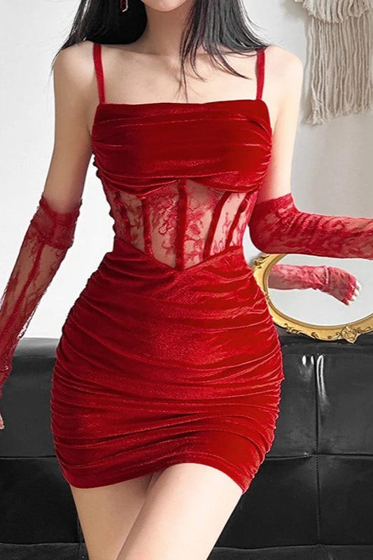 Dark Velvet Ruched Corset Mini Dress