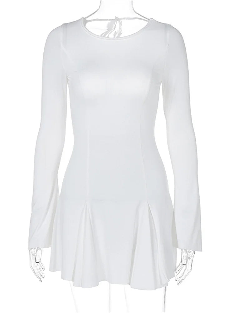 Tossy Ruffled Lace-Up Backless Mini Dress For Women Long Sleeve Bandage Elegant High Waist Long Sleeve Dress New Solid Clothes