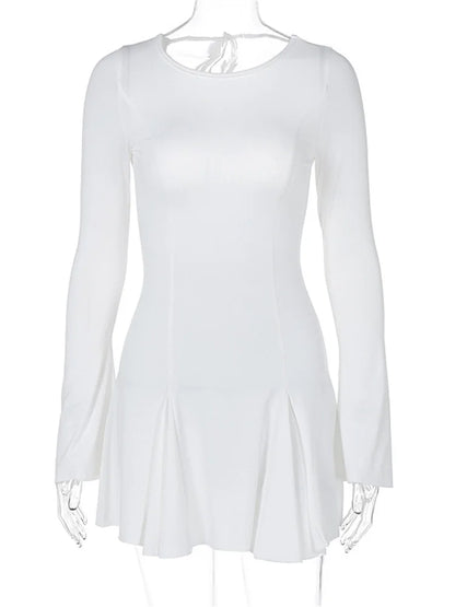 Tossy Ruffled Lace-Up Backless Mini Dress For Women Long Sleeve Bandage Elegant High Waist Long Sleeve Dress New Solid Clothes
