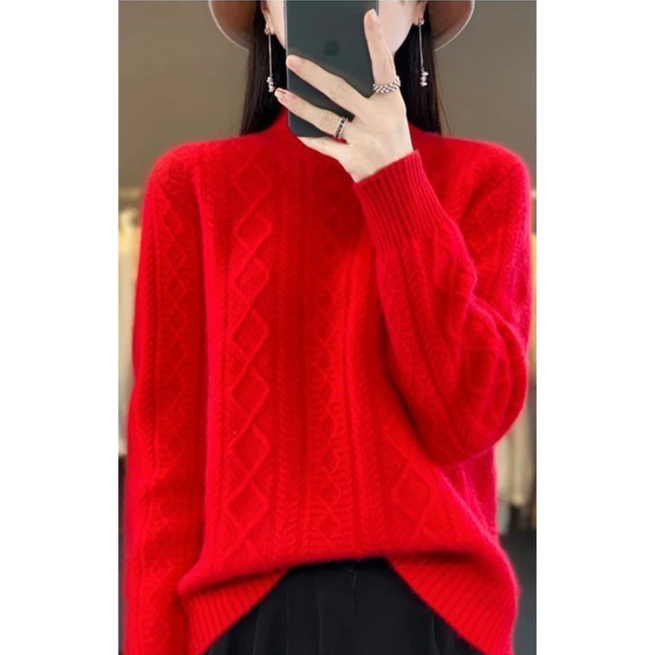 Elegante jersey de punto trenzado con cuello alto para mujer | Ideal para otoño/invierno
