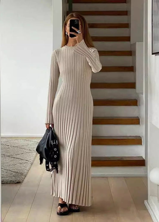 Parisian Pleated Ribbed Midi Dress