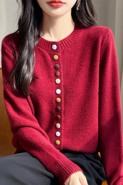 Color Button Solid Velvet Cardigan