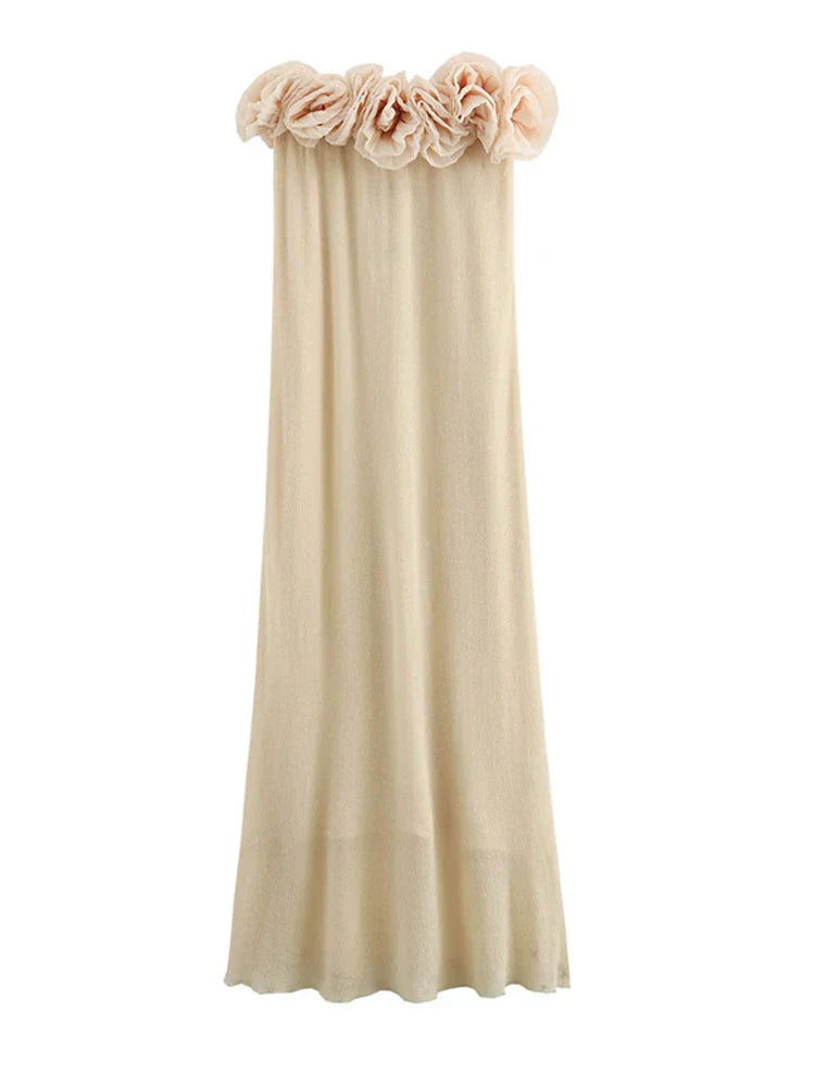 3D Flower Patchwork Sleeveless Backless Elegant Sexy Party Maxi Dress