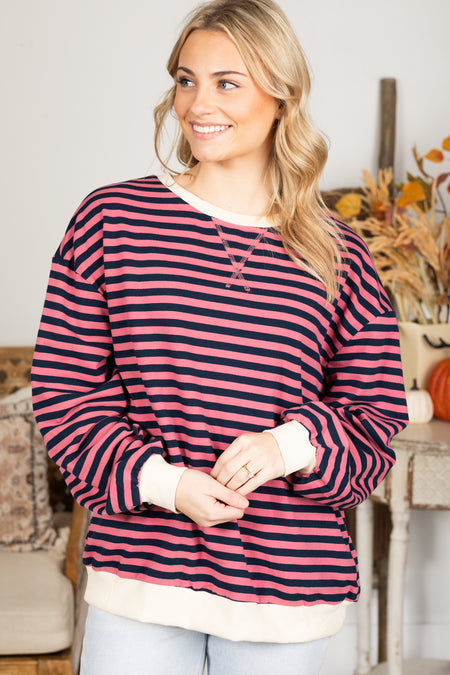 Jersey de cuello redondo con rayas en contraste para mujer | Ideal para otoño/invierno