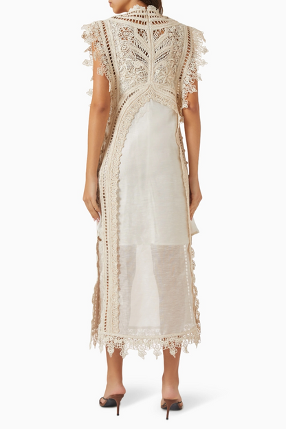 Woven Hollow Organza Maxi Dress