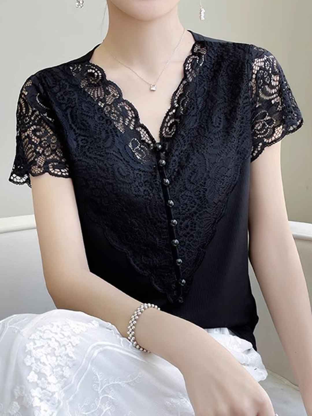 Sarah Loose V-neck Lace Top