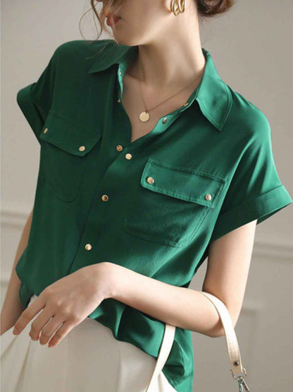 Makayla Retro Lapel Solid Color Shirt