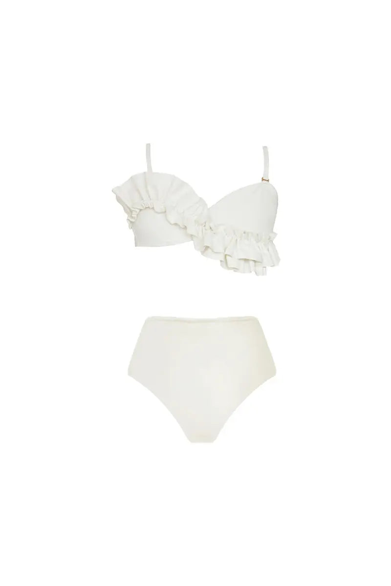 Conjunto de bikini de color liso con volantes franceses