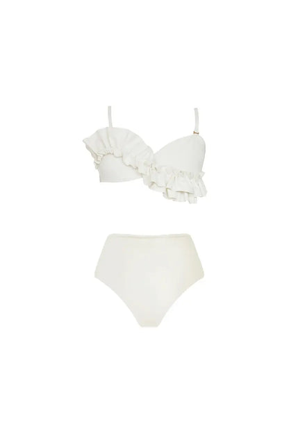 Conjunto de bikini de color liso con volantes franceses