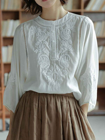 Kylie Vintage Crew Neck Embroidered Top