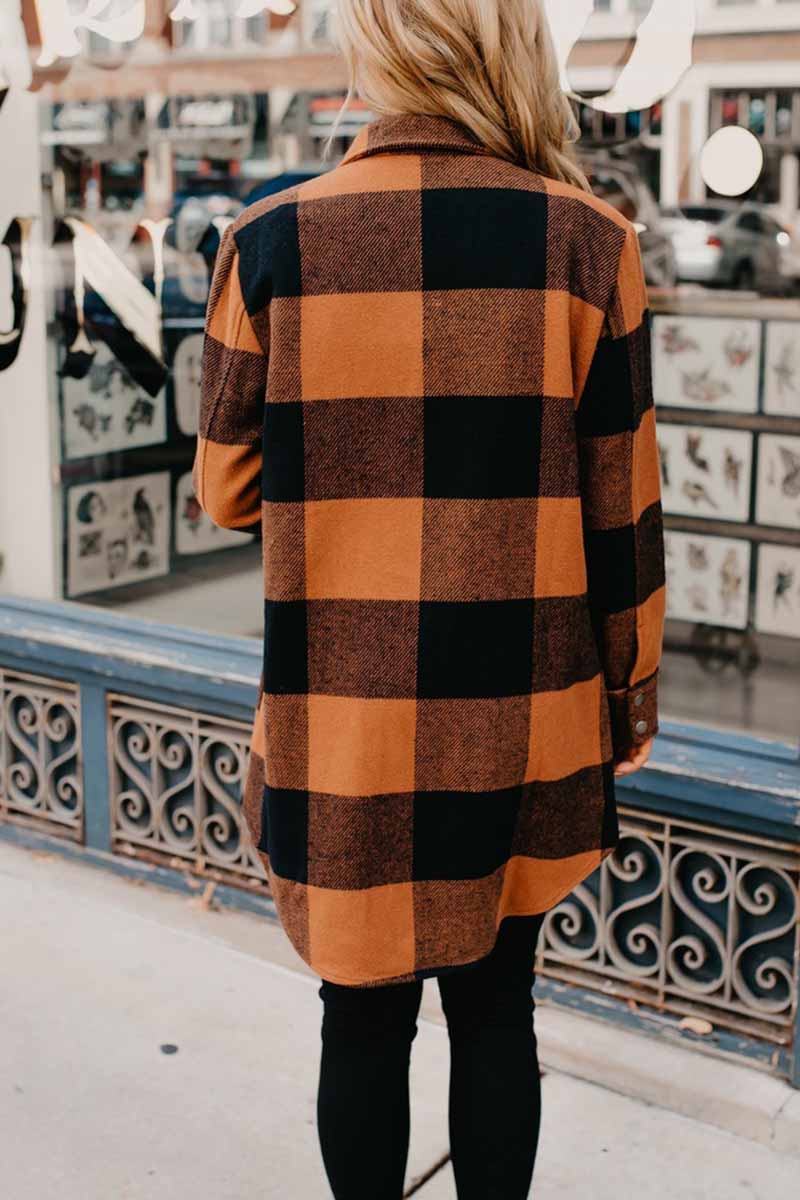 Casual Loose And Versatile Contrasting Plaid Button Tops
