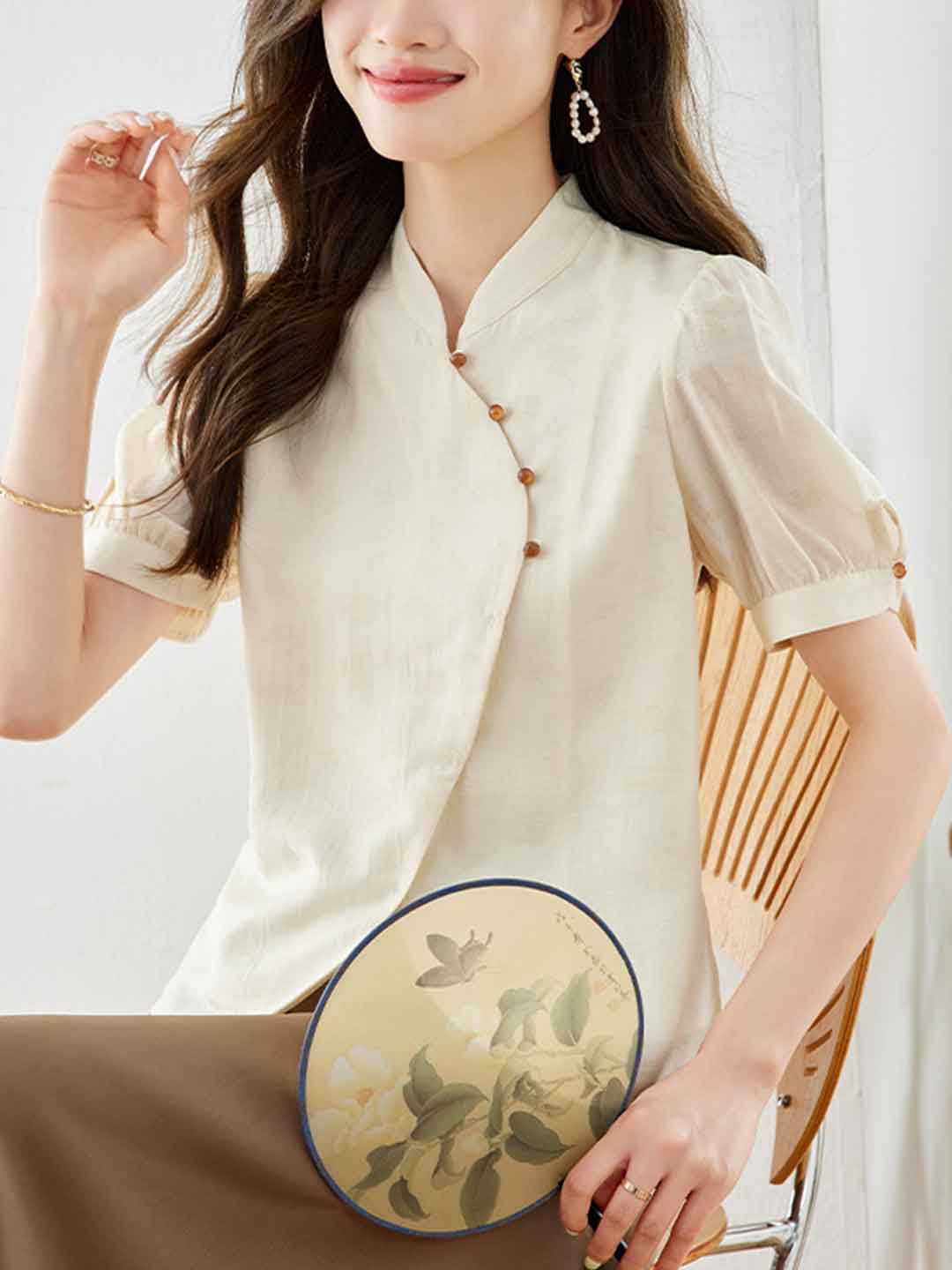Khloe Loose Stand Collar Solid Color Shirt