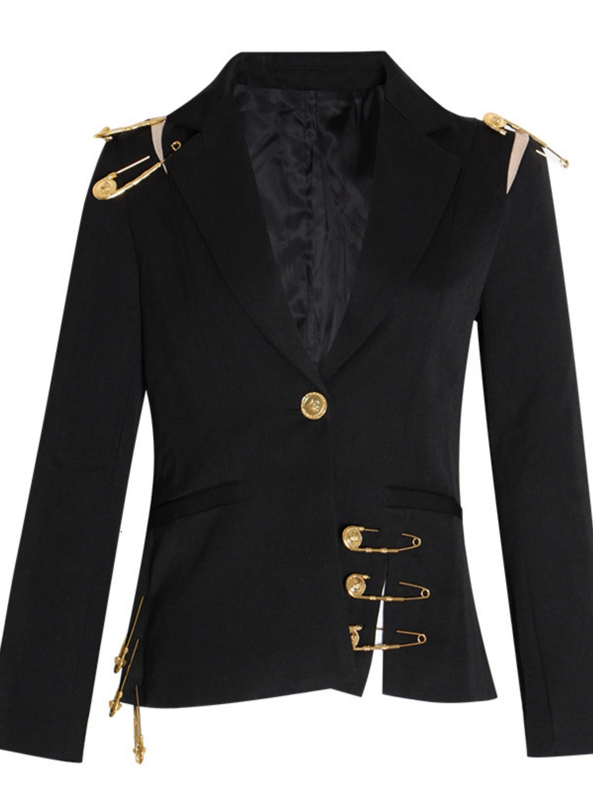 Large Safety Pin Decoration Long-sleeved Fitted Blazers