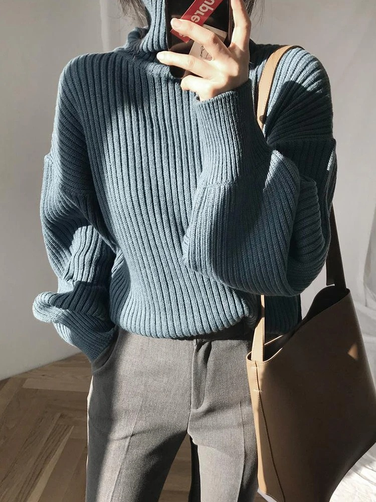 Jersey de cuello alto extragrande con forro grueso para mujer | Ideal para otoño/invierno