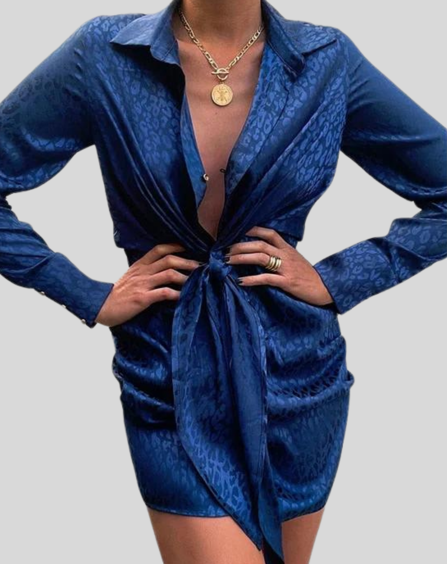 Vestido mini clásico de mujer con cuello alto y estampado de leopardo | Ideal para primavera/verano