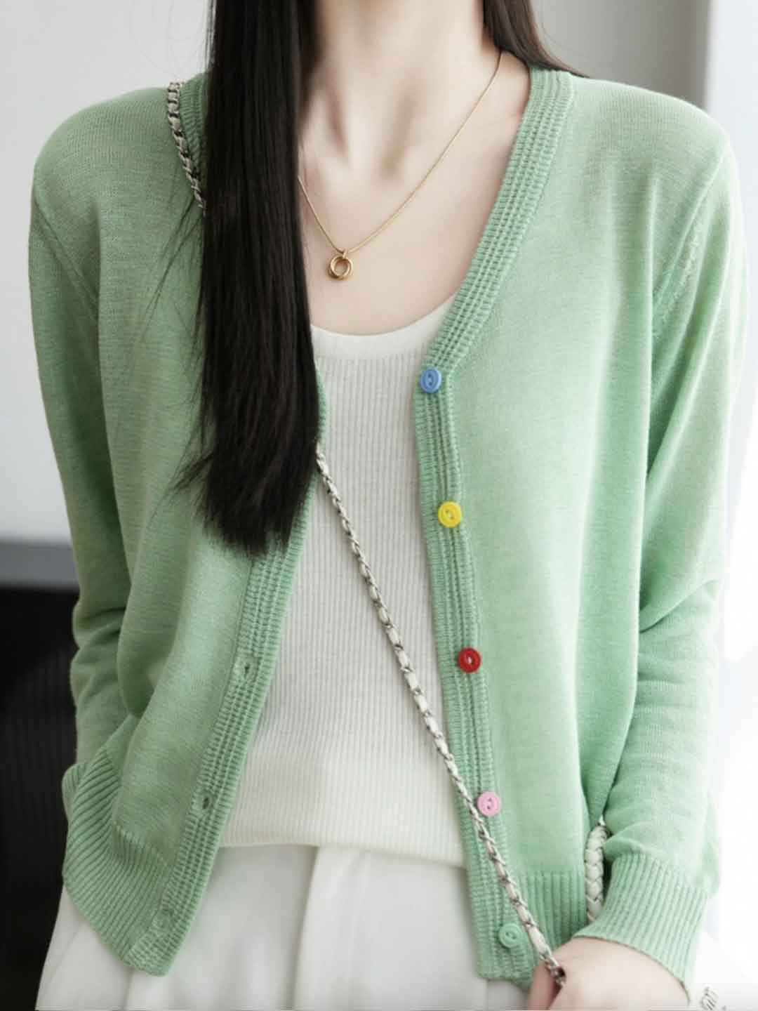 Mariah Classic V-Neck Colorful Buttons Knitted Cardigan