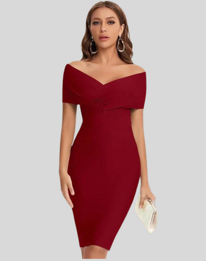 Women's Elegant Solid Color Off-Shoulder Midi Dress | Ideal for Spring/Summer
