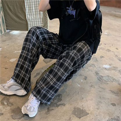 Black and White Plaid Loose Wide Leg Long Pants