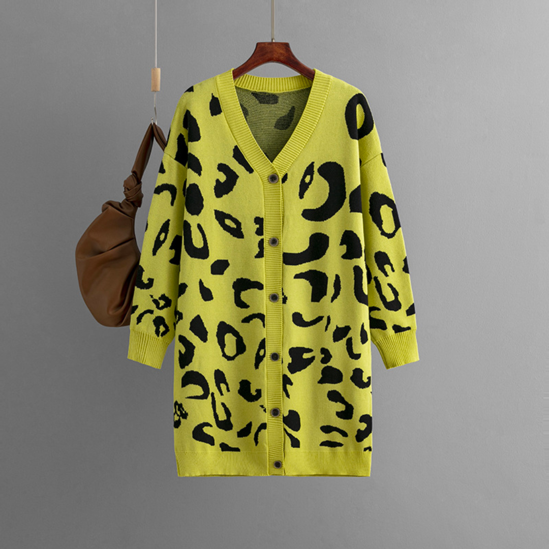 Cárdigan de mujer con estampado de leopardo y botones | Ideal para otoño/invierno