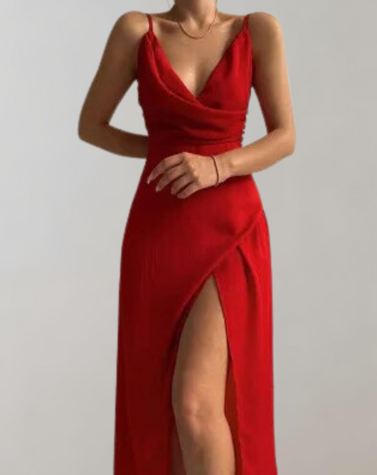 Women’s Casual Spaghetti Strap V-Neck Evening Dress with Slit | Ideal for Spring/Summer
